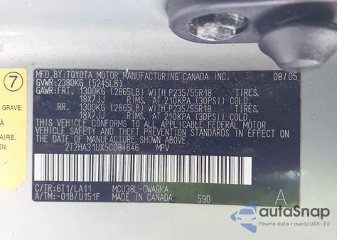 2005 Lexus Rx 330 z USA, uszkodzony, nr VIN 2T2HA31UX5C084646